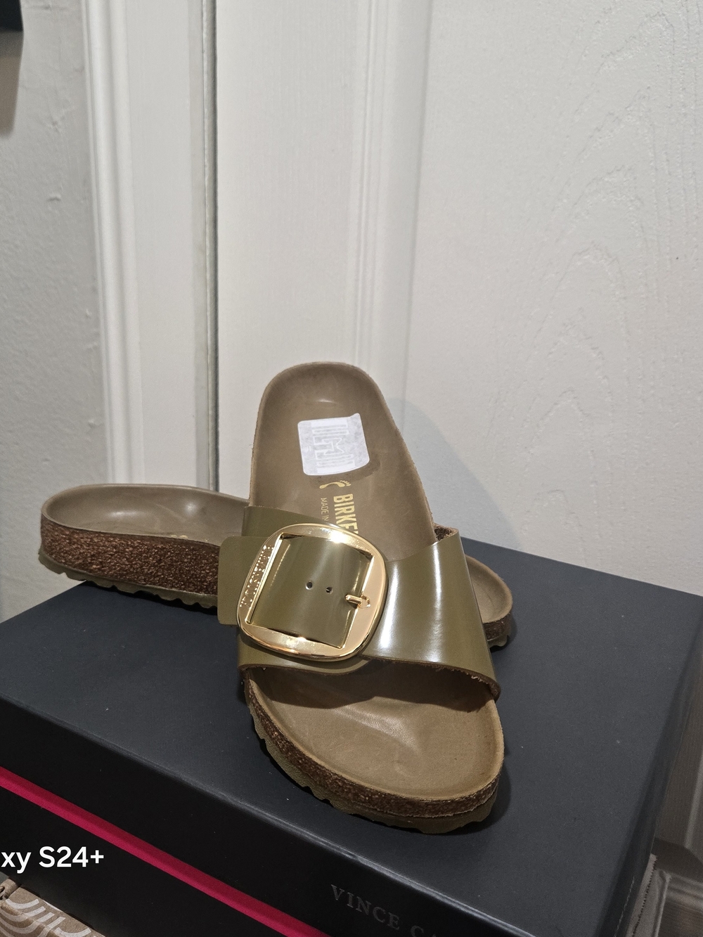 Birkenstock Madrid Big Buckle Slide Sandal in Metallic Gold